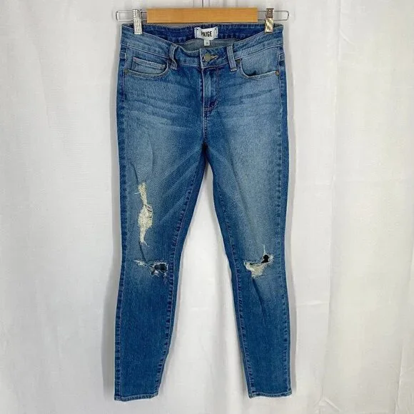 Paige Verdugo Ankle Skinny Jeans in Distressed Wensley Wash Size 28