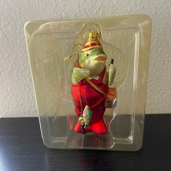 Vintage Glass Fishing Fisherman Christmas Tree Ornament