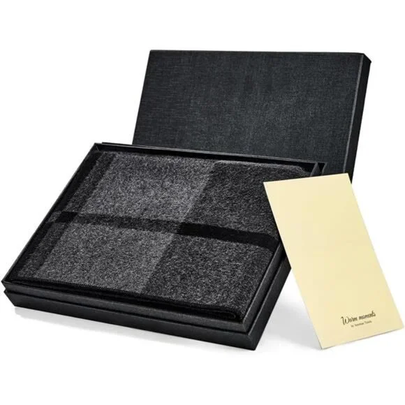 Men's Winter Scarf with Gift Box Plaid and Solid Scarf