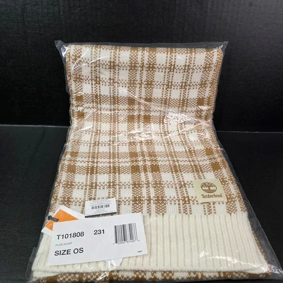 Timberland Plaid Scarf T101808 231 Wheat White OS New