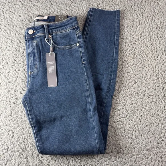 Tractr‎ Diane Mid Rise Distressed Indigo Blue Raw Hem Stretch Jean Sz 0/25 NWT