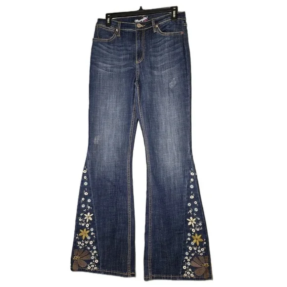 Wrangler Womens Size 7 Embroidered Flare Leg Jeans Cowgirl Western