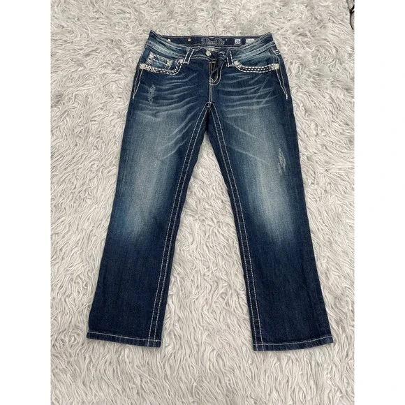 Miss Me Easy Capri Crop Jeans Sz 26 Bling Flap Pocket Crystal Embellished
