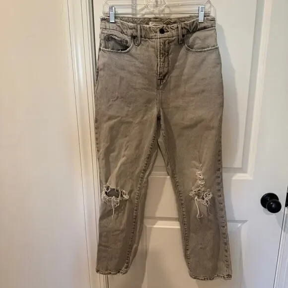 Good American Womens 29 High Rise Skinny Jeans Distressed Light Wash