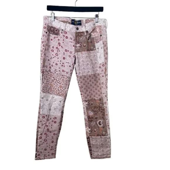 LUCKY BRAND Patchwork Pink Denim Charlie Skinny Style Jeans Pants Size 8 / 29
