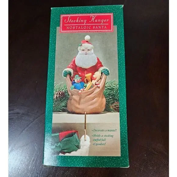 Hallmark Keepsake Stocking Hanger Holder Nostalgic Santa Bag of Toys Claus 1980s