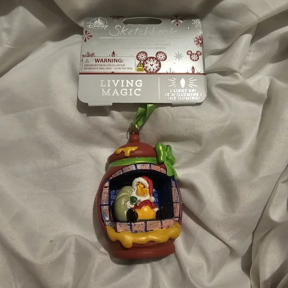 Disney Sketchbook Living Magic Winnie the Pooh Santa Fireplace Ornament Light Up