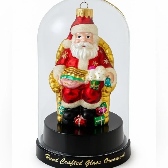Hand Blown Glass Santa Throne Ornament 5” Large Vintage Style NIB Case