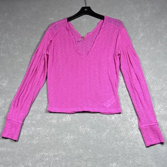 Free People Womens Size Medium Pink Dream Girl Knit Long Sleeve Pullover Top
