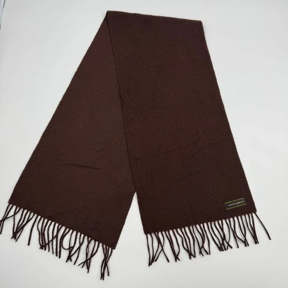 Joseph Abboud Scarf Mens OS Brown 100% Cashmere Made in Germany Fringe Trim