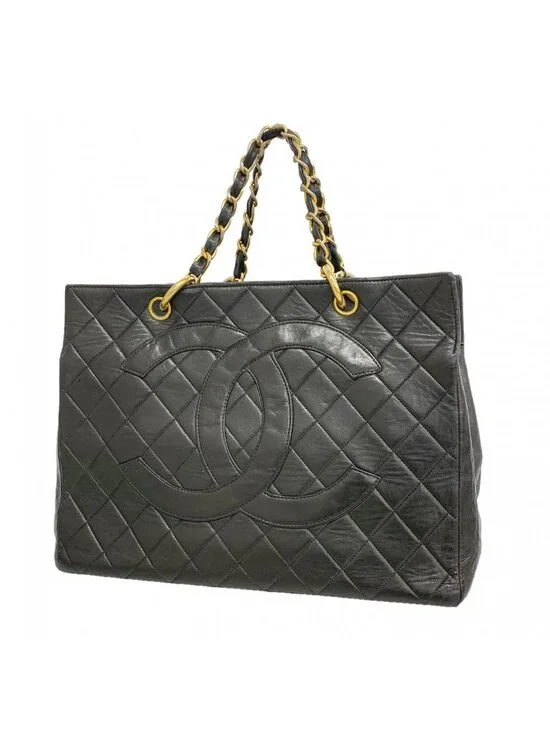 Chanel Chain Tote Quilted Lambskin Black Gold