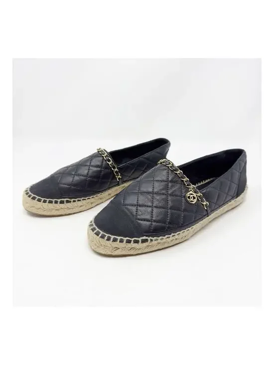 Chanel Lambskin CC Quilted Chain Espadrilles Womens Size 38