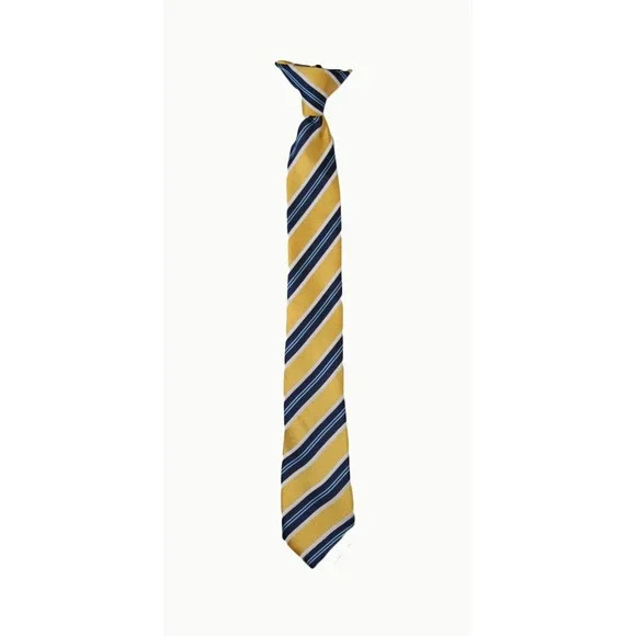Boys Yellow Navy Blue Striped Clip-On Necktie Formal