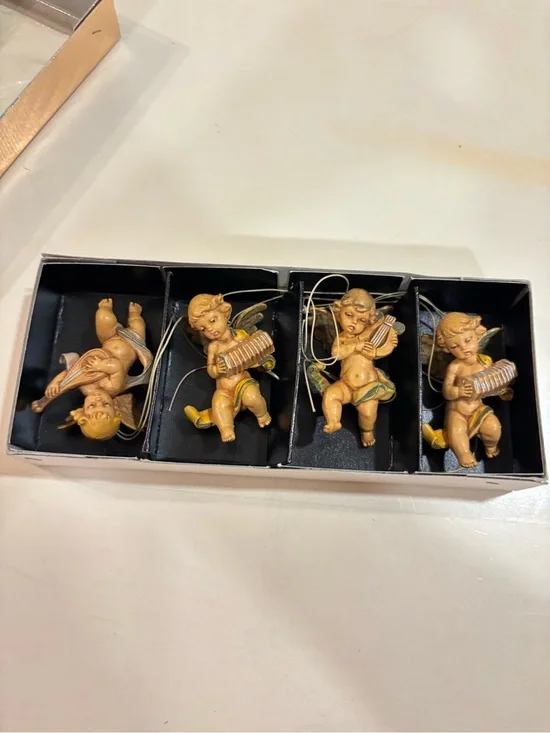 Vintage Italian Cherub Angel Christmas Ornaments Set of 4 Made in Italy