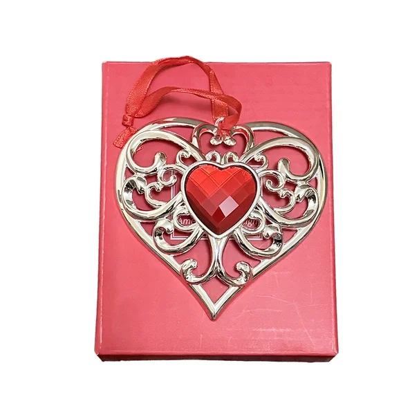 Lenox Heart Ornament Christmas Valentine Ornament  #856360 red silver ornament