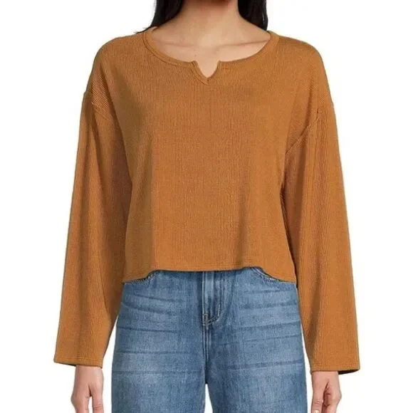 NEW Billabong Brown Long Sleeve Crop Blouse L
