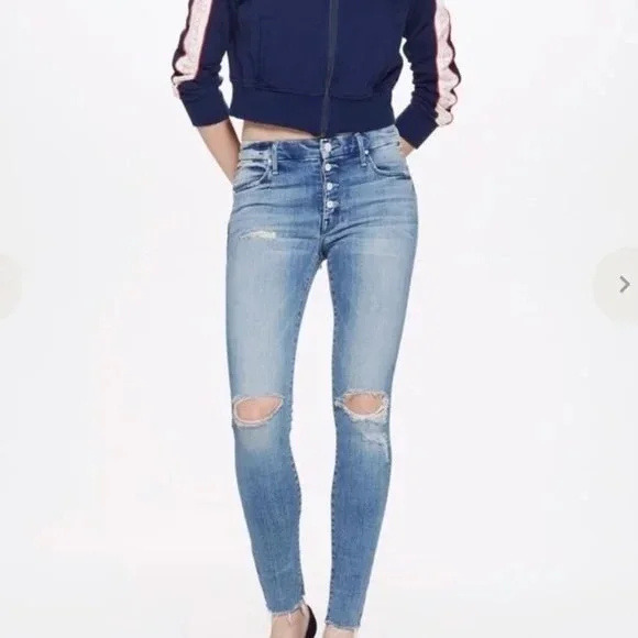 Mother Pixie Fray Jeans Women's 25 Losing Control Distressed‎ Skinny Button Fly