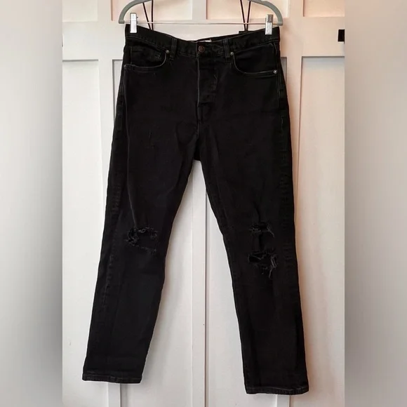 We The Free People Womens Jeans 28 Black Distressed Ripped Button Up Fly Skinny