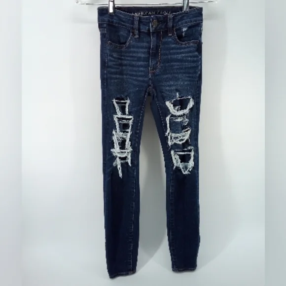 American Eagle Hi-Rise Jegging 2018 Distressed Blue Denim Jeans Cotton Short 00