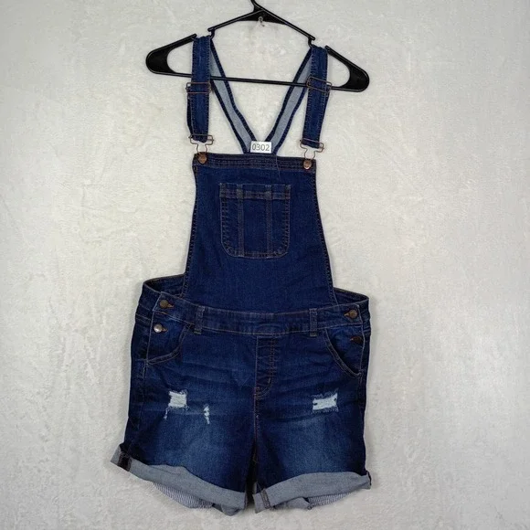 Wax Jean Denim Shortalls Womens 1XL Dark Wash Overall Summer Festival