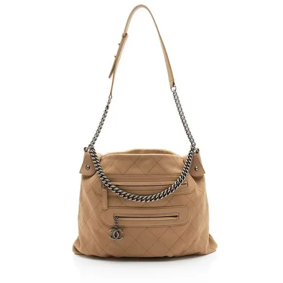 Chanel Calfskin Stitched Double Zip Hobo