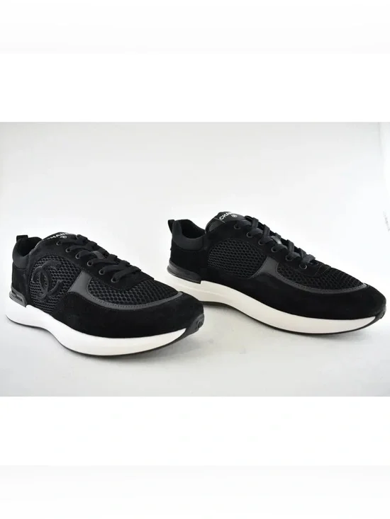CHANEL Calfskin Mesh Lycra Suede Womens Logo Sneakers ⭐️size 38 AUTHENTIC