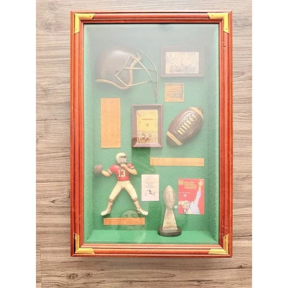 Vintage Football Shadow Box Wall Decor Framed Display Man Cave Sports