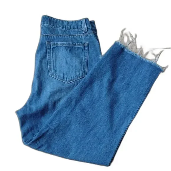 Wax Jean High Rise Distressed Rough Hem Mom Jeans Size 11/30