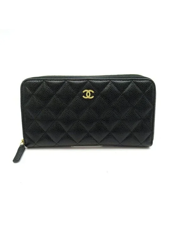 Chanel Full Zipper Wallet Caviar Leather Black