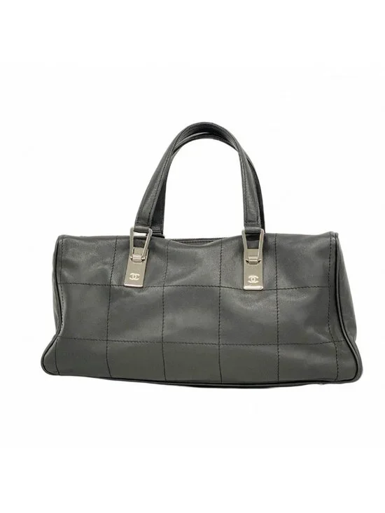 Chanel Handbag Choco Bar Lambskin Black Silver
