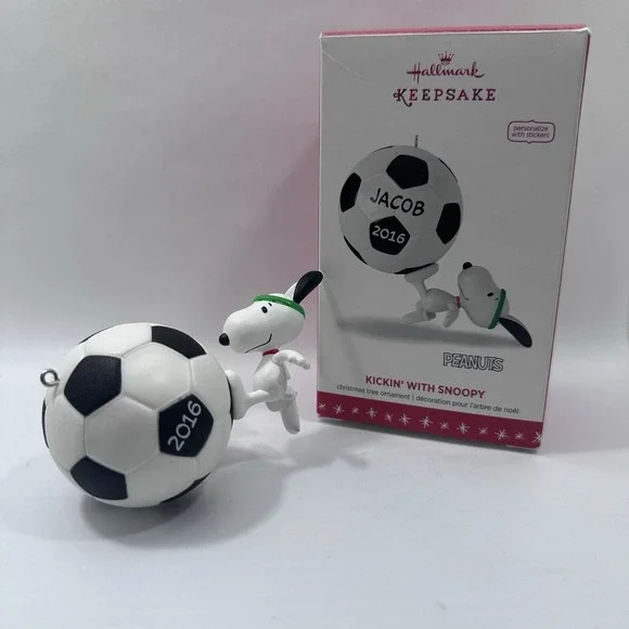Hallmark Keepsake Peanuts Kickin' With Snoopy Soccer Ornament 2016 Boxed
