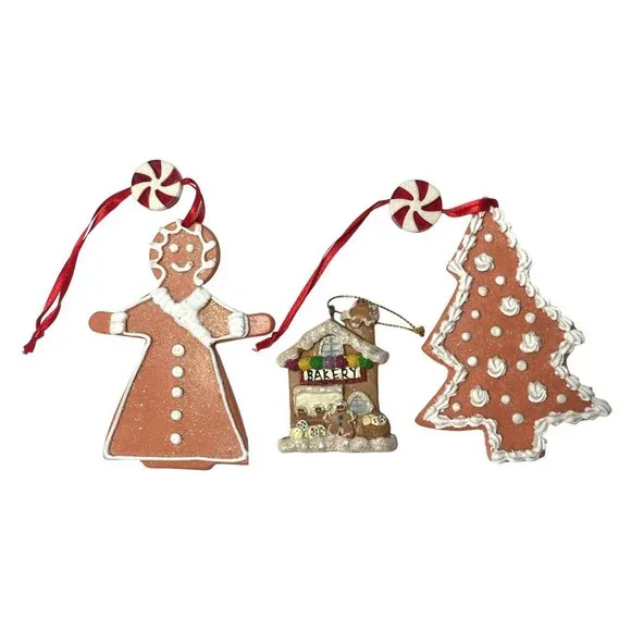 3 Gingerbread Christmas Ornaments 2 Terra Cotta 1 Resin
