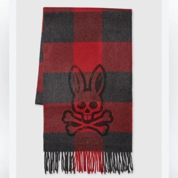 Psycho Bunny Men’s Jeremy Scarf Baby Alpaca Plaid in Burgundy Red