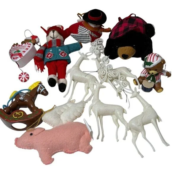 Christmas Ornaments Bundle Retro Animals Holiday Decor Crafts Mix