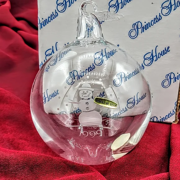 Princess House 429 Crystal Ornament Snowman 1999 Handmade USA w Box Vintage