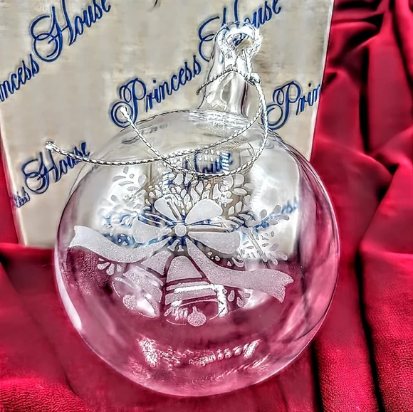 Princess House 408 Crystal Ornament Etched Bells Bow Handmade USA w Box Vintage