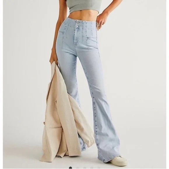 Free People We the Free Jayde Flare Jeans High Rise Wide Leg Light Wash Size 30