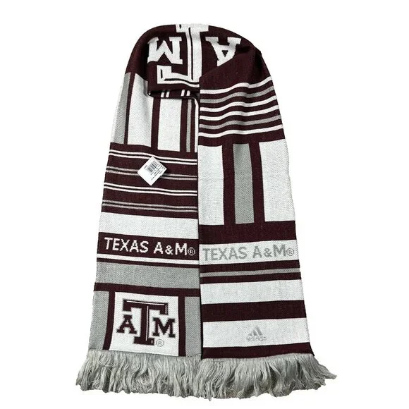 Adidas Unisex One‎ Size Maroon White Acrylic Texas A&M Aggies Football Scarf NWT