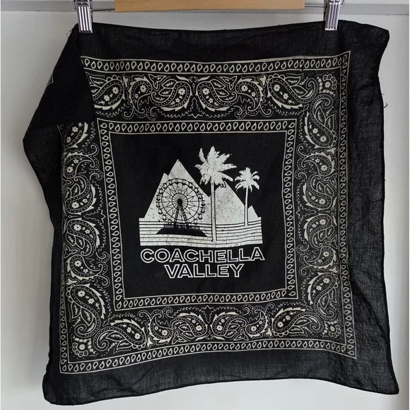Coachella Valley Bandana Black White Unisex Boho Scarf Wrap Head Neck Kerchief