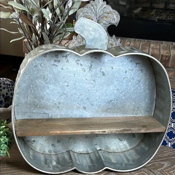 NEW! Rustic Fall Farmhouse Galvanized Metal Autumn Harvest Pumpkin Wall Shelf