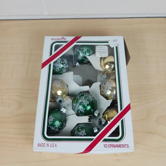 Pyramid Rauch Glass Silver Glitter Christmas Tree Ornaments Set Of 9 Vintage MCM