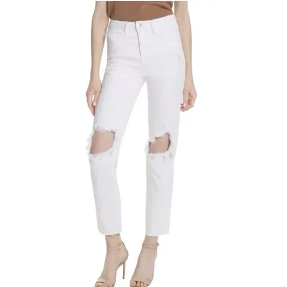 L’AGENCE ‘Audrina’ High Rise Jean In Blanc Worn Destruct Size 25
