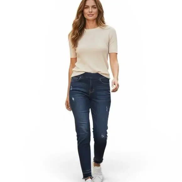 Spanx Jeans Jeggings Womens Large Pull On Stretch Skinny Leg Raw Hem High Rise