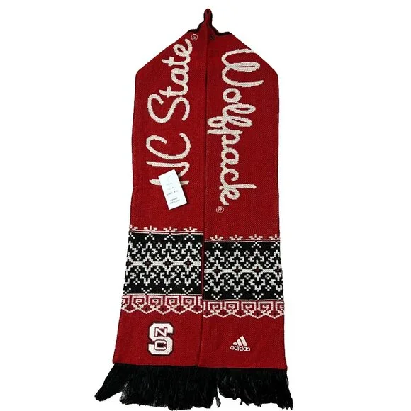 Adidas Unisex One Size Red Black NCAA North Carolina State Wolfpack Scarf‎ NWT