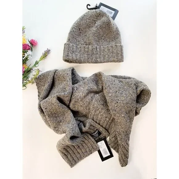 Murano Women's Bonnet & Scarf Set Merino Wool Alpaca Blend Gray One Size NWT