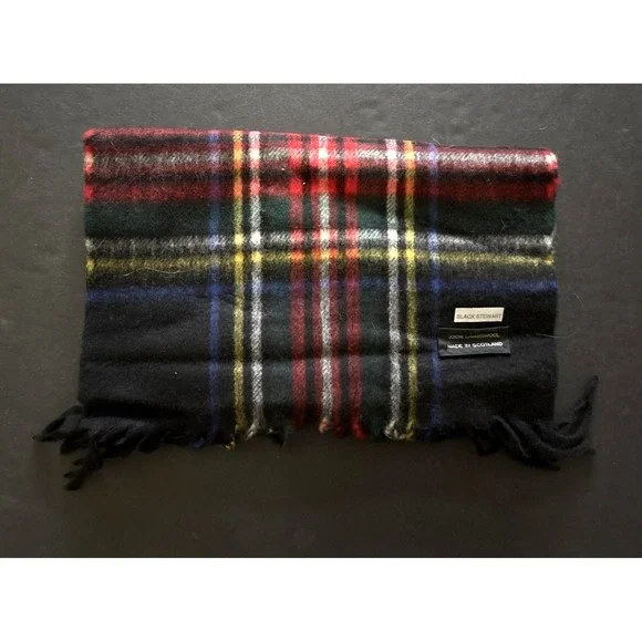 Black Stewart 100% Scottish Lambswool Multicolor Plaid Scarf