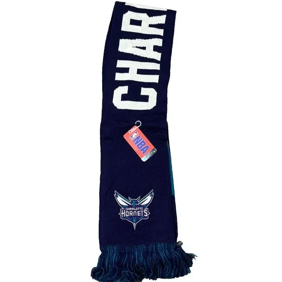 NBA Unisex One Size Blue Knit Charlotte‎ Hornets Basketball Scarf NWT