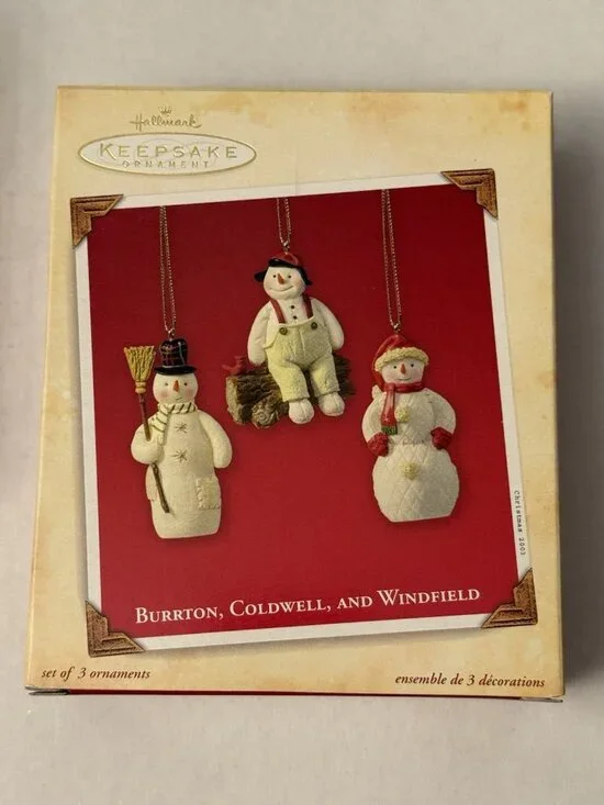 2003 Set Of 3 Hallmark Keepsake Ornament Burrton Coldwell Windfield Snowman MM25