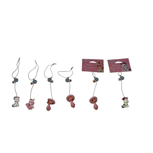 New Used Vintage Strawberry Shortcake Mini Christmas Ornaments Set 6 Holiday