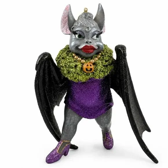 December Diamonds Vanessa Bat Ornament 2003 Gothic Halloween Repaired Wing VTG